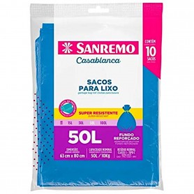 Saco P/ Lixo Reforcado 50l Azul C/ 10 Sacos Sanremo