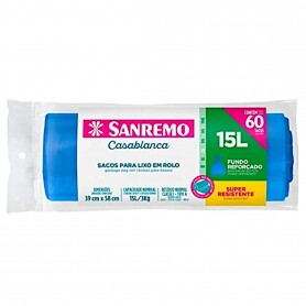 Saco P/ Lixo Reforcado 15l Azul  C/ 60 Sacos Sanremo
