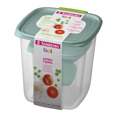 Conjunto de Potes Plastico Sanremo - 4 potes de tamanhos diferentes