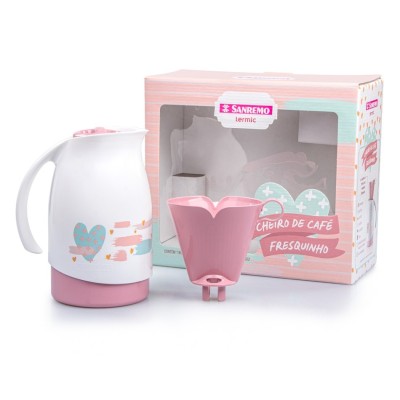 Cj Bule 700ml+ Suporte P/ Filtro de Cafe Tam 102 Sanremo - Cor: branco e Rosa