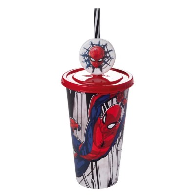 Copo com Tampa e Canudo 500 ml - Homem Aranha Plasutil