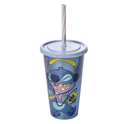 Copo Stitch 500 Ml C/ Tampa e Canudo Disney Plasutil