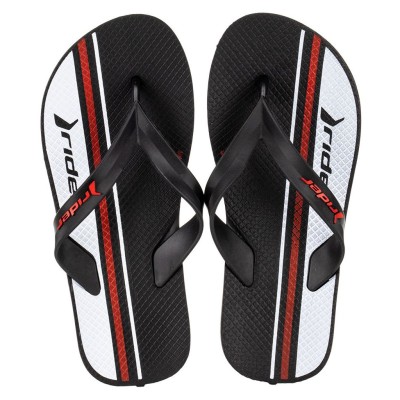 Chinelo Sandalia Rider Feel Urban Preto e Branco com Vermelho