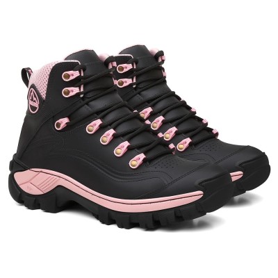 Botina de Trabalho Couro N7 Chicago Feminina Preta C/ Rosa Cat Extremo