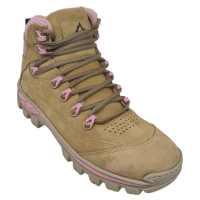 Botina de Trabalho Couro N7 Chicago Feminina Areia C/ Rosa Cat Extremo