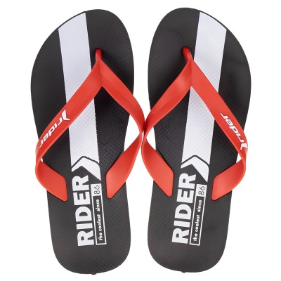 Chinelo Sandalia Rider Feel Urban Preto e Vermelho com Branco