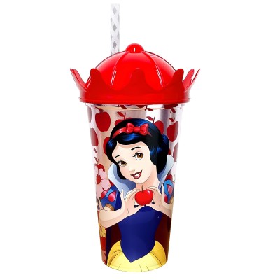Copo com Canudo Coroa Branca de Neve 500ml Disney Plasutil