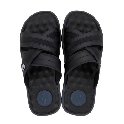 Chinelo Sandalia Cartago Alabama Slide Tira Cruzada Preto C/ Azul