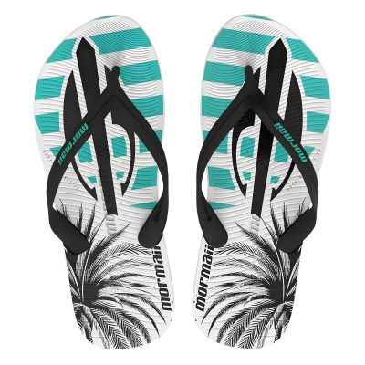 Chinelo Sandalia Mormaii Tropical Branco e Preto c/ Azul