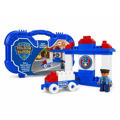 Maleta  C/ Kit de Blocos de Montar Tema Policial Pakitoys