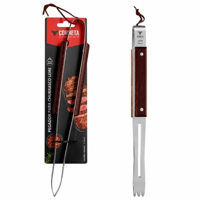 Pegador Churrasco Aço Inox 38cm Cabo Madeira - Corneta